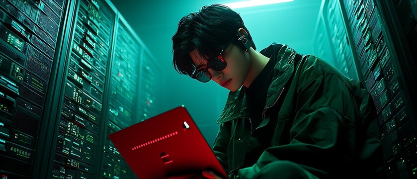 Hacker Laptop Server Room.