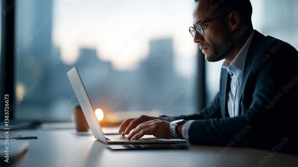 Poster business workflow process management concept businessman using laptop with data diagram of the hiera