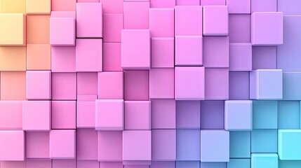 Colorful cubes protruding, forming abstract background. Pastel colors fading left to right
