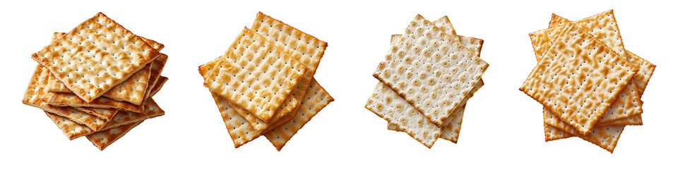Fototapeta premium Crisp Matzo Bread, Unleavened Matzo Flatbread, traditional Matzah for holidays isolated on Transparent background – Professional Traditional Matzo Bread 
