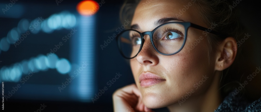 Poster AI-Powered Insights Female Tech Professional Analyzing Immersive Data Visualization with Cutting-Edge Mindful Focus and Digital Intelligence Strategy