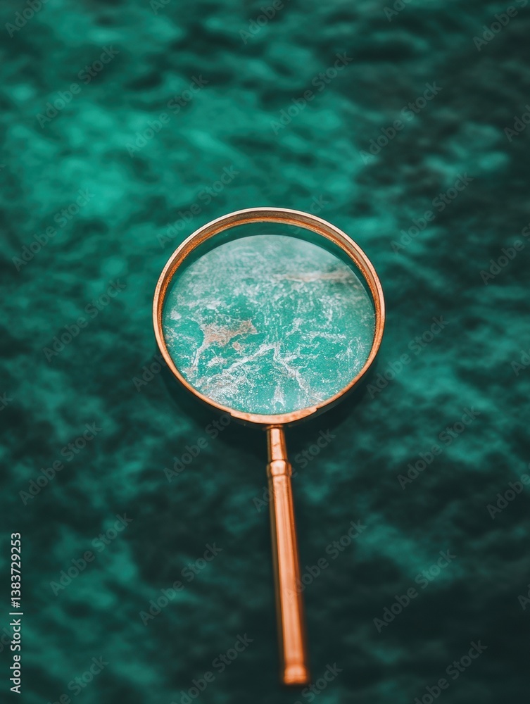 Poster precision quality verification minimalist copper magnifying glass revealing intricate textures for i