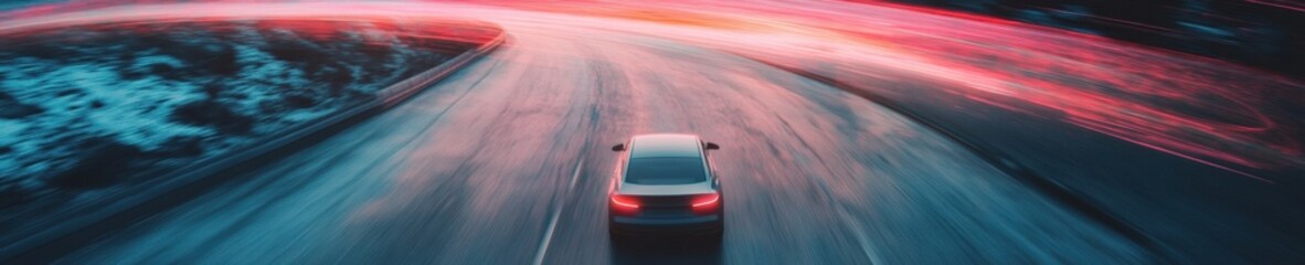 Naklejka premium Autonomous Velocity Next-Gen Smart Vehicle Navigation through High-Performance Digital Mobility Landscape with Immersive AI-Powered Connectivity