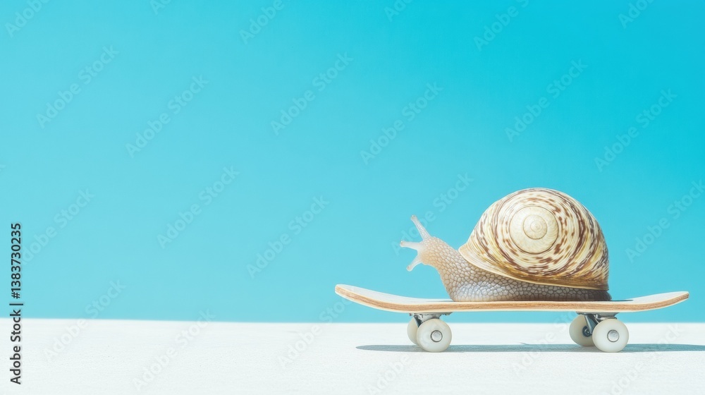 Poster minimalist performance breakthrough whimsical snail skateboarding metaphor for agile innovation, spe