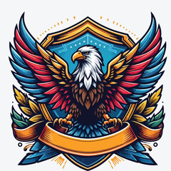 Eagle with shield and ribbon. stock illustration