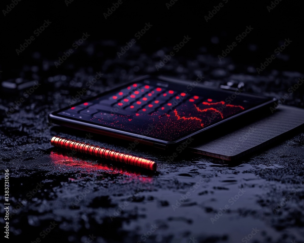 Poster Cyberpunk Financial Analysis Dark Moody Digital Forecast Visualization with Neon Red Stock Market Dashboard - AI-Powered Investment Intelligence