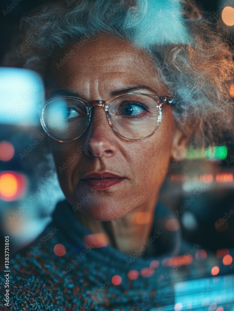 Poster empowered senior innovator tech-driven professional redefining age dynamics in digital workplace wit