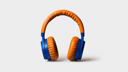 Naklejka premium Urban Mobility Soundscape Ergonomic Wireless Over-Ear Headphones in Bold Tangerine and Electric Blue - Next-Gen Audio Experience for Digital Nomads