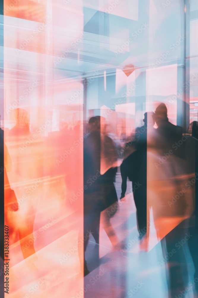 Poster Dynamic Corporate Convergence Blurred Motion Networking in Modern Glass Architecture - Innovative Business Interaction for Collaborative Professional Transformation
