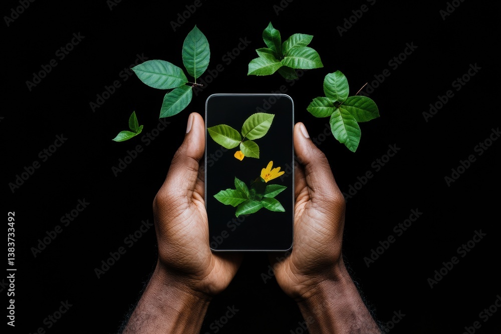 Poster digital eco innovation sustainable tech visualization - green connectivity and nature-inspired mobil