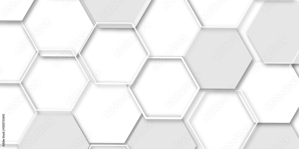 Poster a seamlessly integrated modern design featuring interconnected hexagonal molecular structures, ideal