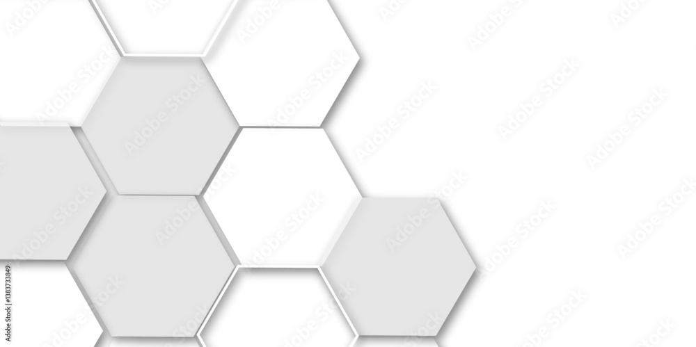Poster a seamlessly integrated modern design featuring interconnected hexagonal molecular structures, ideal
