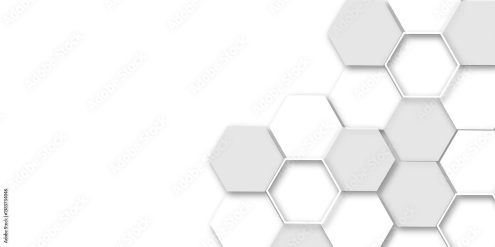 Poster a seamlessly integrated modern design featuring interconnected hexagonal molecular structures, ideal