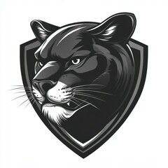 Powerful black panther illustration featuring a fierce expression on a shield background
