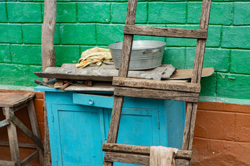 traditional courtyard and village house in Moldova. old house with rustic facade