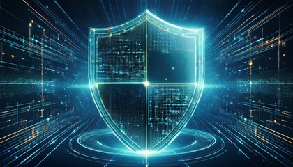 fiber optics background with security shield technology