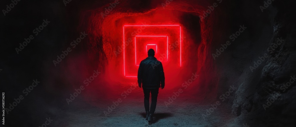 Poster Neon Noir Digital Transformation Immersive Gen Z Identity Exploration Through Cyberpunk Maze - Emerging Tech Psychological Journey of Self-Discovery and Technological Complexity