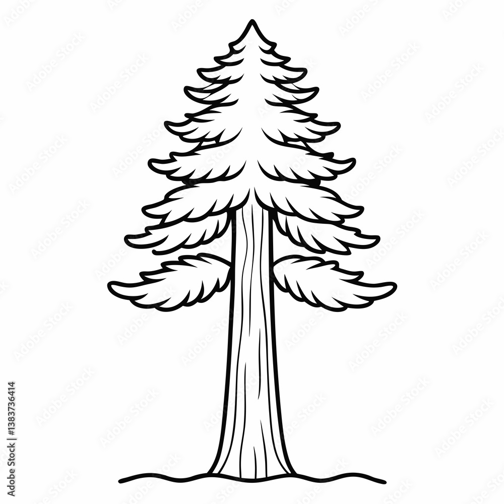 Aufkleber redwood tree outline vector – line art drawing for coloring book page on white background