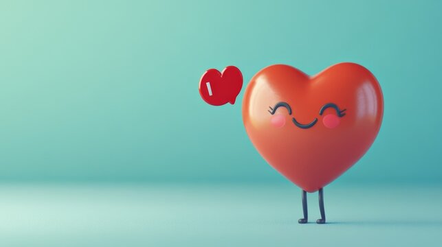 Happy heart character expressing love in a minimalist background art playful concept