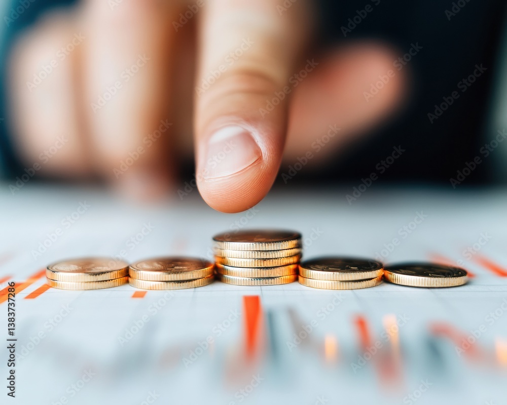 Poster micro-investment trends gen z financial literacy visualized through minimal stacked coins and dynami