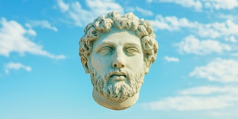Obraz premium Cultural Heritage Revival Timeless Greek Marble Sculpture Against Azure Sky - Minimalist Historical Art, Archeological Inspiration for Modern Design and Global Identity Narratives