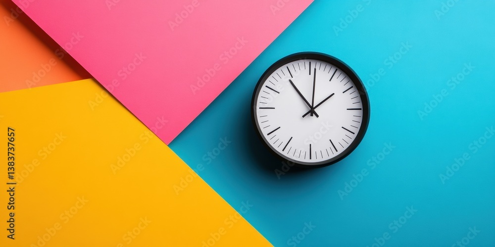 Poster Minimalist Time Management Vibrant Geometric Pop Art Clock Visualization for Digital Productivity, Creative Workflow Optimization and Contemporary Design Branding
