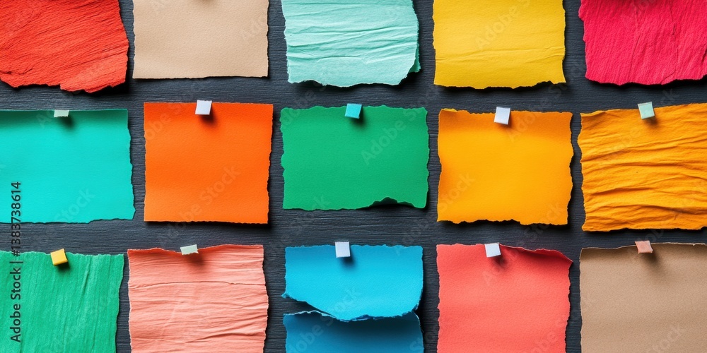 Poster vibrant communication design multicolor textural paper grid showcasing dynamic community engagement,