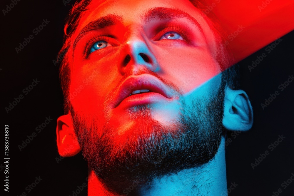 Poster cyberpunk-inspired content creator portrait immersive digital experience with neon color blocking, g