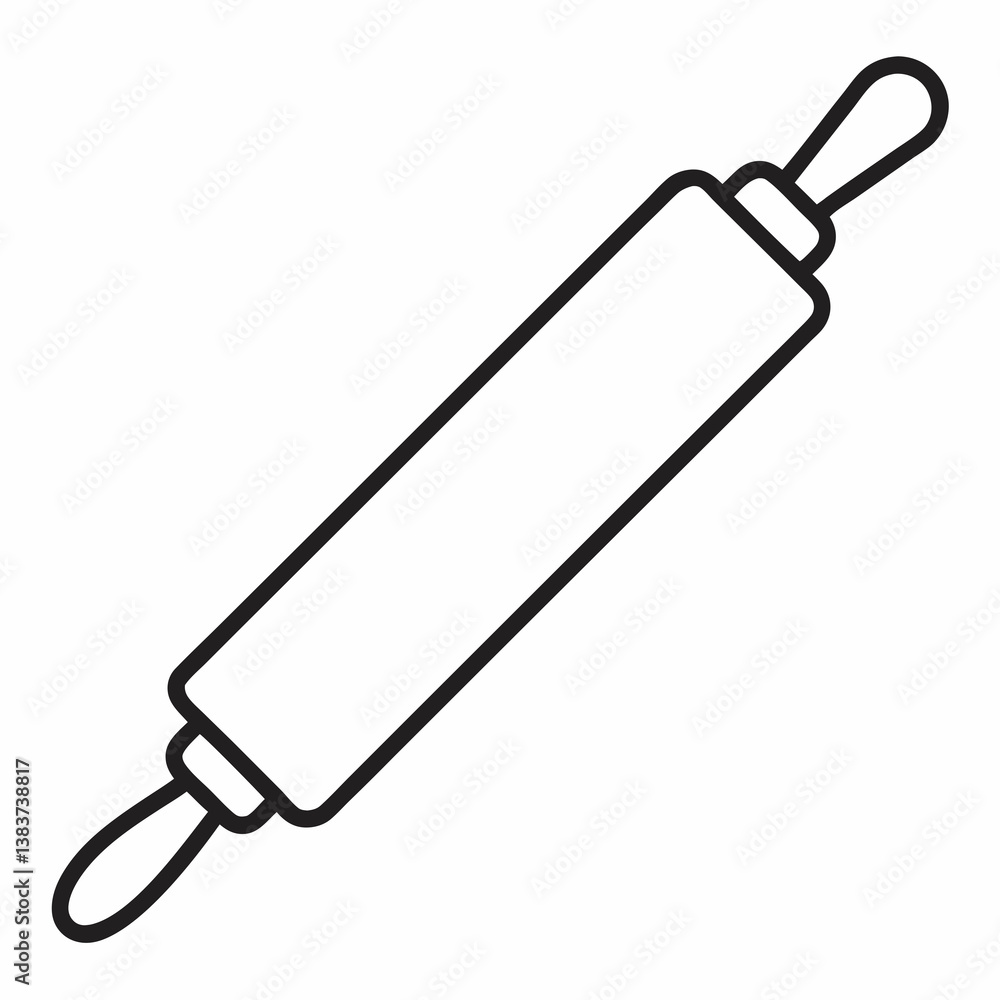 Poster rolling pin outline vector – line art drawing for coloring book page on white background