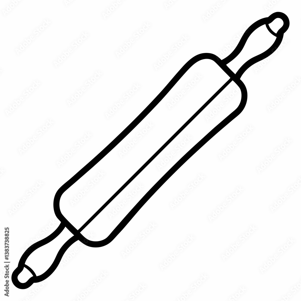 Poster rolling pin outline vector – line art drawing for coloring book page on white background
