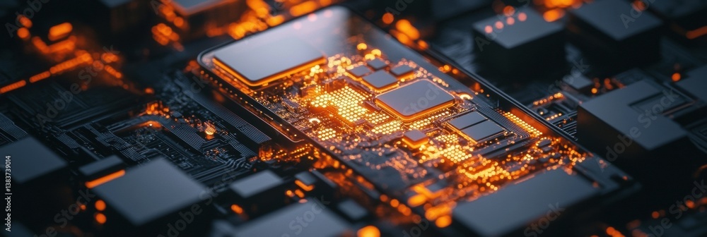 Poster Immersive Cybernetic Visualization Next-Gen Semiconductor Architecture Revealing Quantum-Inspired Digital Infrastructure with Luminescent Technological Elegance