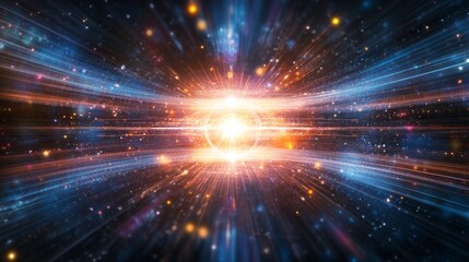 Naklejka premium Cosmic journey through light and energy outer space digital art sci-fi environment abstract viewpoint