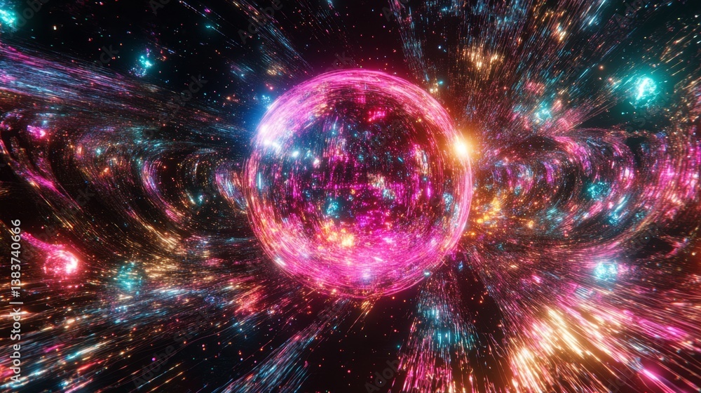 Poster cosmic burst of energy outer space digital art vibrant environment abstract view the universe awaits