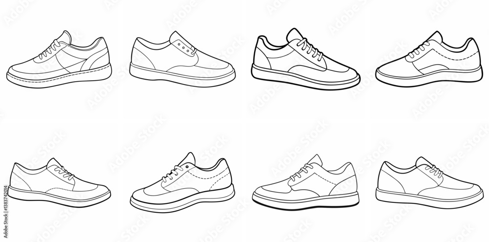 Aufkleber shoes outline vector set – line art drawing for coloring book page on white background