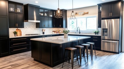Modern kitchen design with stylish black cabinetry