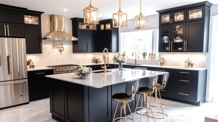 Elegant Modern Kitchen Interior with Black Cabinets
