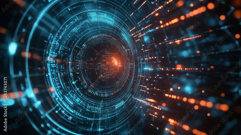 Poster dynamic data flow animation virtual space digital artwork futuristic environment abstract viewpoint 