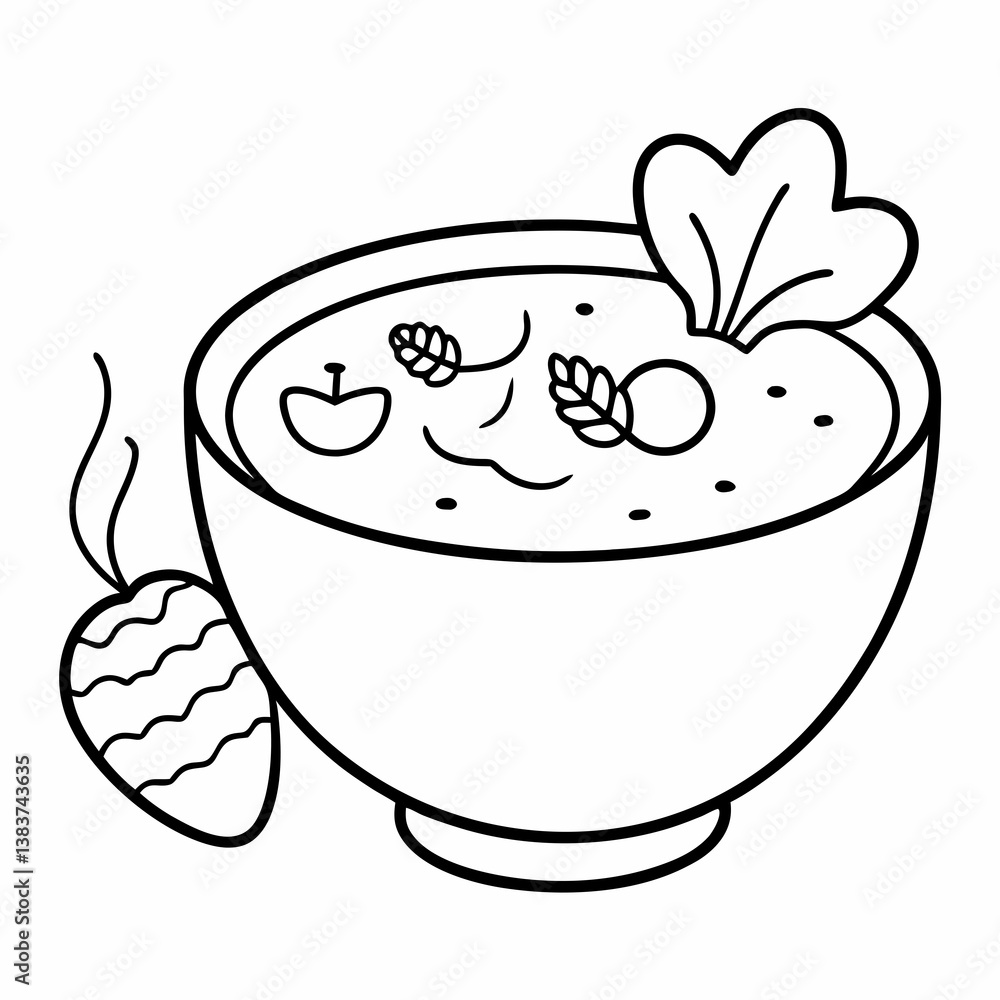 Aufkleber soup with vegetables outline vector – line art drawing for coloring book page on white background