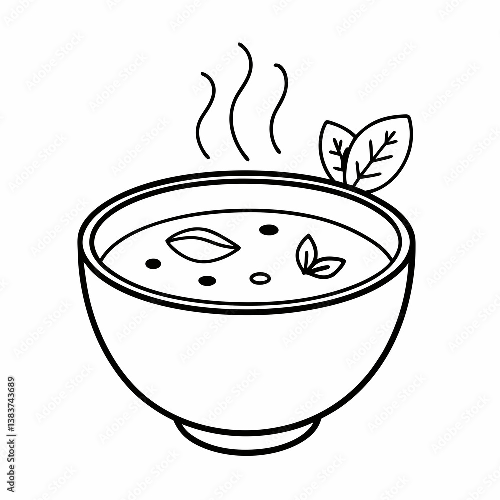 Poster soup with vegetables outline vector – line art drawing for coloring book page on white background