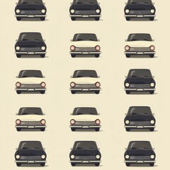 Naklejka premium Repeating patterns of vintage cars create a unique design in a minimalist style