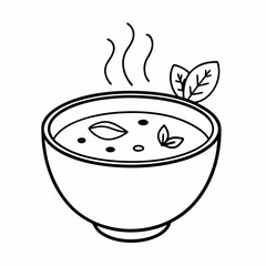 Soup with Vegetables Outline Vector – Line Art Drawing for Coloring Book Page on White Background