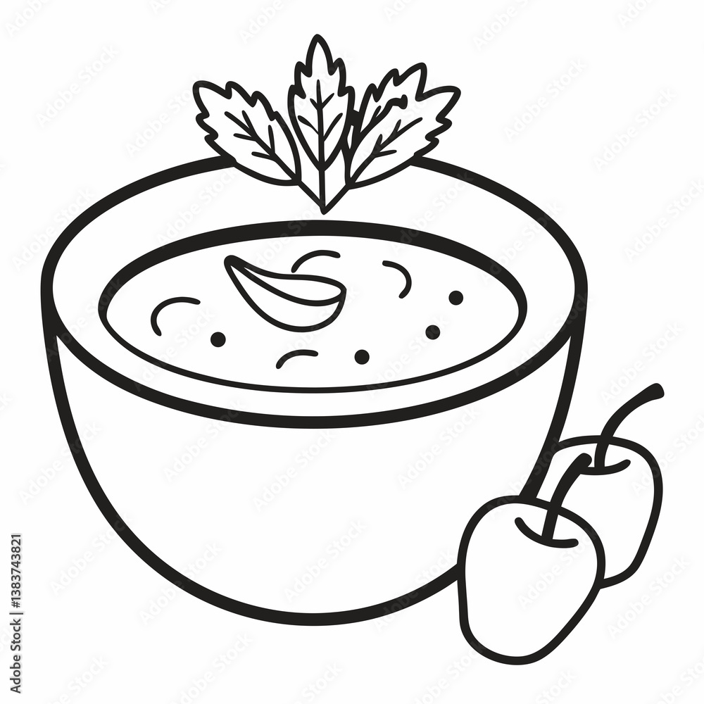 Aufkleber soup with vegetables outline vector – line art drawing for coloring book page on white background