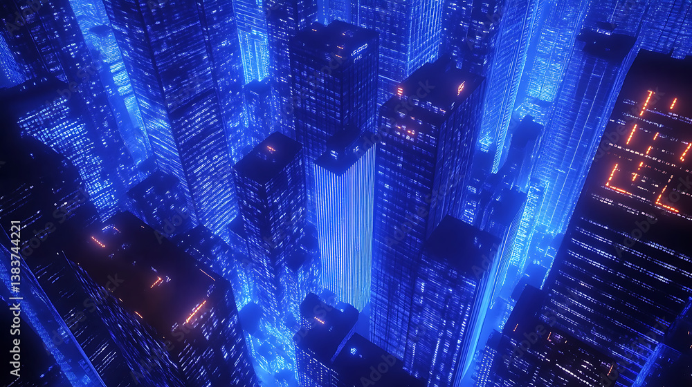 Poster Urban network in the net of buildings under blue light