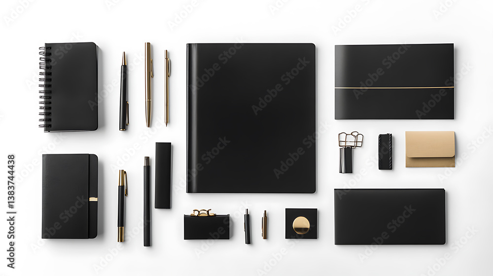 Poster various folders and stationery set isolated on white background