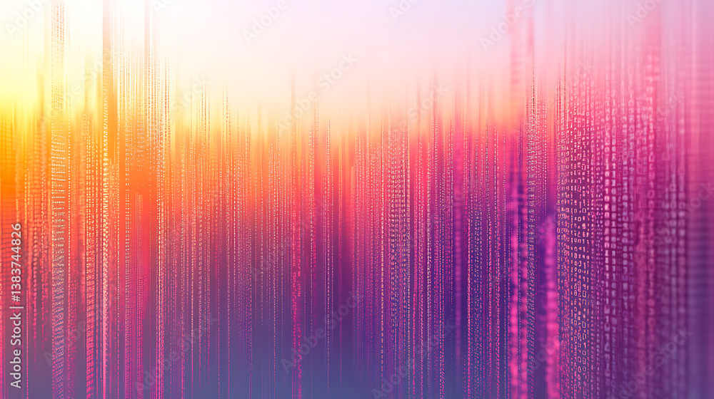 Poster Vertical columns of binary code against a gradient background, representing data and technology