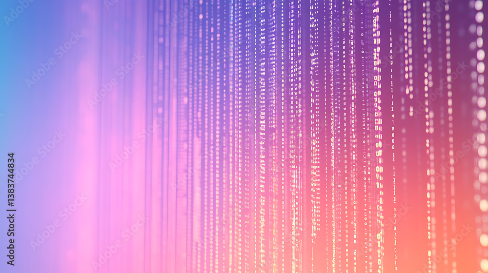 Poster Vertical columns of binary code against a gradient background, representing data and technology