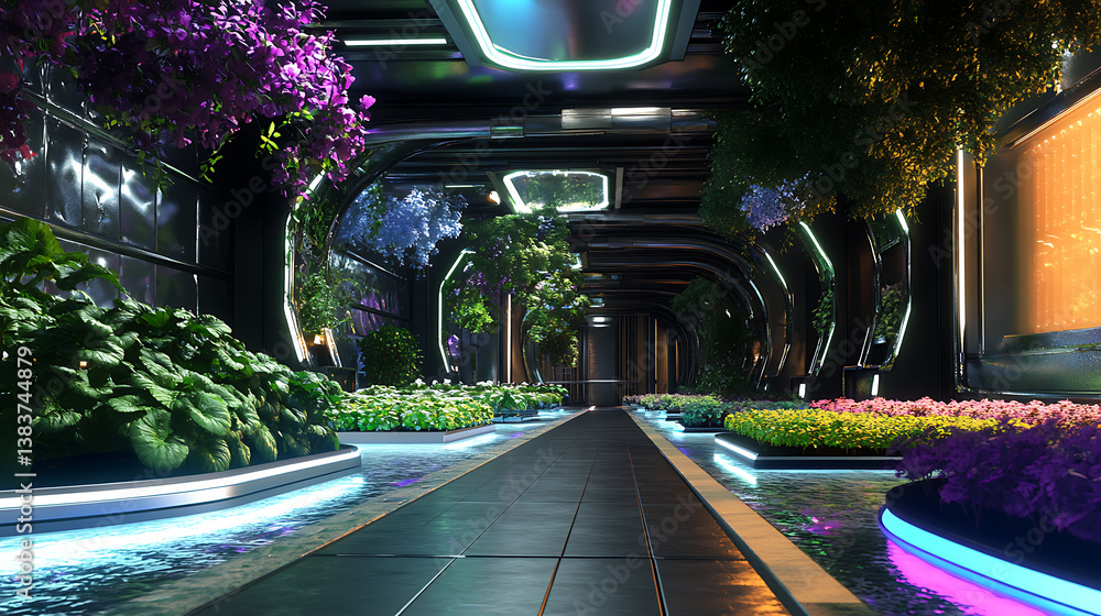 Aufkleber Vertical farming in an indoor agriculture setting using hydroponics, energy-efficient led lights, and automated systems for enhanced productivity