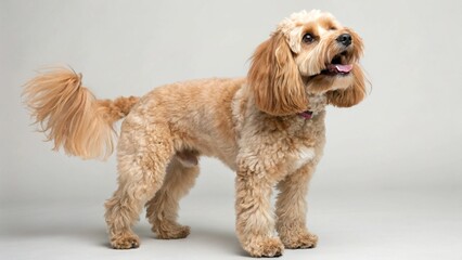 Cavapoo on studio background
