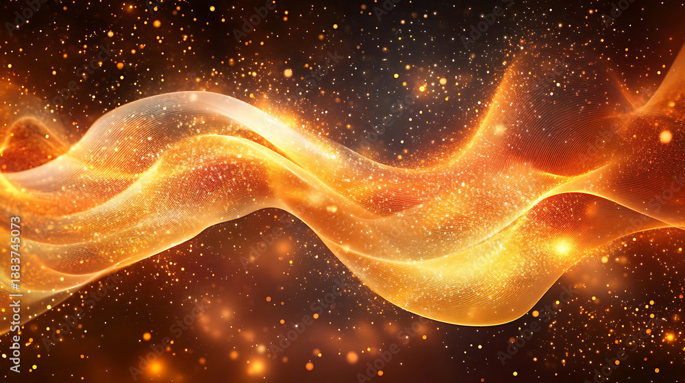 Aufkleber vibrant abstract waves with particles on a cosmic backdrop, embodying the concept of flow and creati