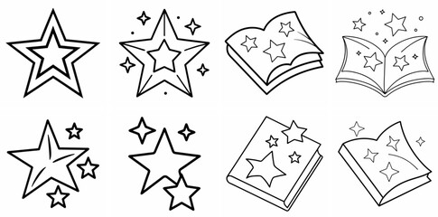 Fototapeta premium Stars Outline Vector Set – Line Art Drawing for Coloring Book Page on White Background